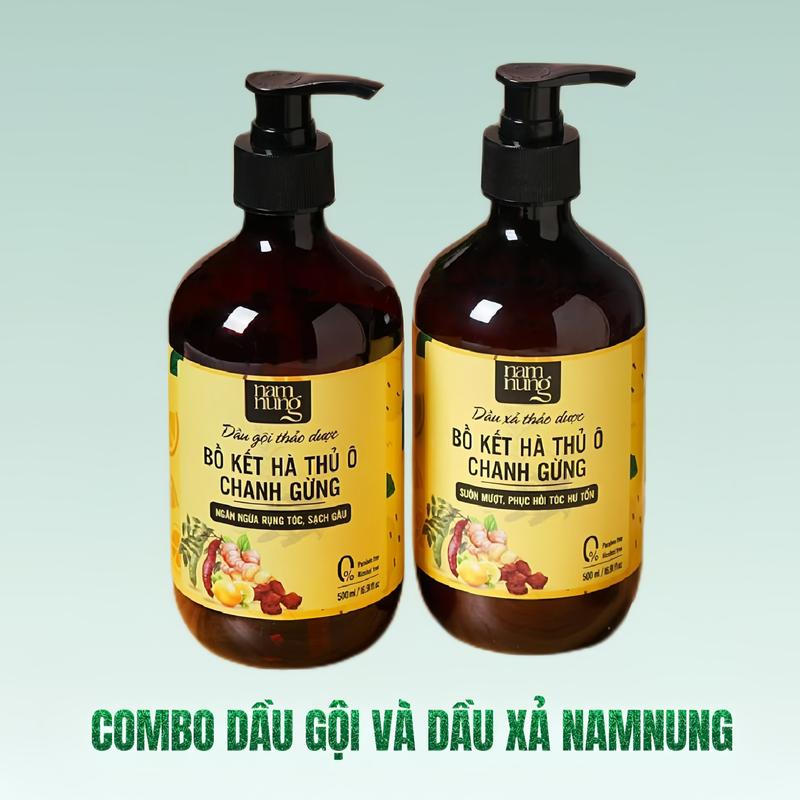 Combo DẦU GỘI và DẦU XẢ NAMNUNG BỒ KẾT HÀ THỦ Ô CHANH GỪNG CÔ ĐẶC (chai 500ml) Dưỡng Tóc