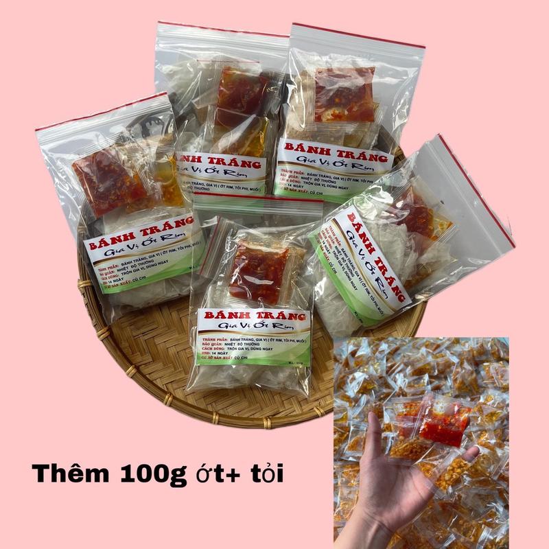 ( Chay) Combo 5 Bịch Bánh Tráng Gia Vị Ớt Rim Ăn Vặt Snack Food Thêm 100g ớt và tỏi Cay