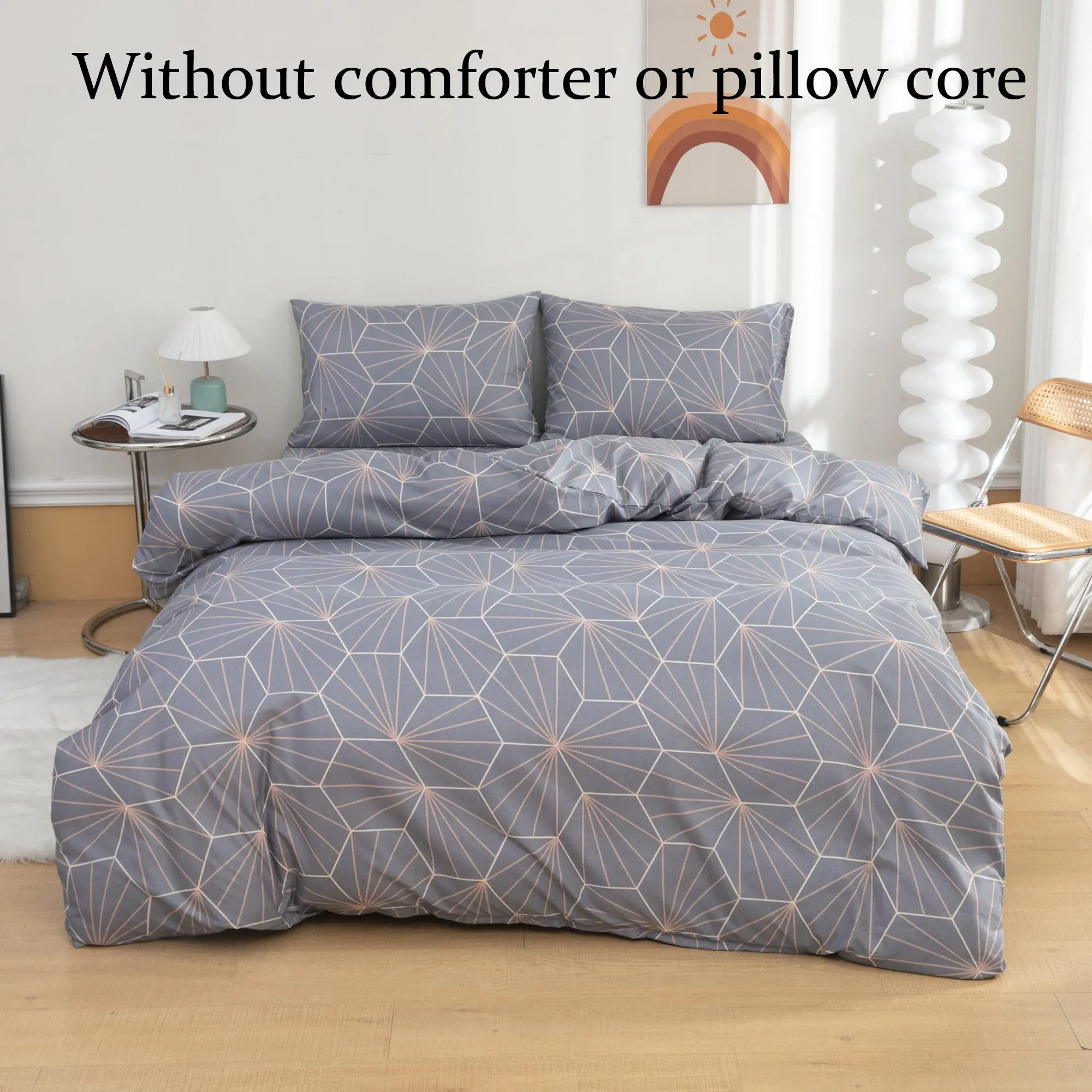 Geometric Print Duvet Cover & Pillowcase Set without Filler (3pcs/set), Soft Comfortable Breathable Cool Bedroom Bedding Set, Bedding Supplies for Home Hotel, Bedroom Accessories, Christmas Gifts, Christmas Decorations
