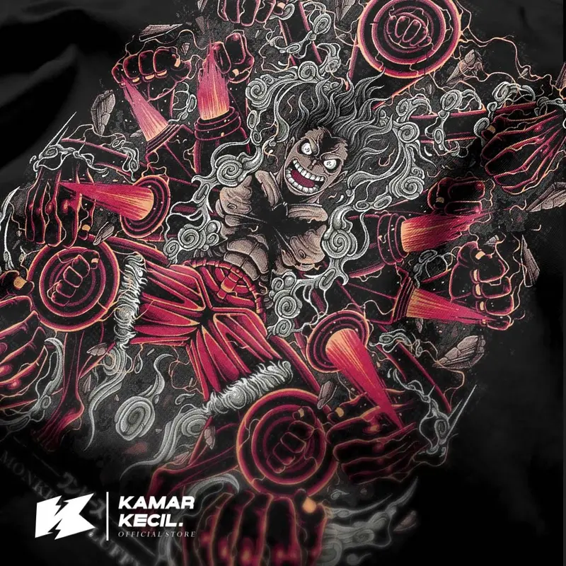 Kaos Anime Monkey D. Luffy One Piece Kaos Jumbo Big Size | KAMAR KECIL Combed Sablon Pria Distro Hitam Muda 2