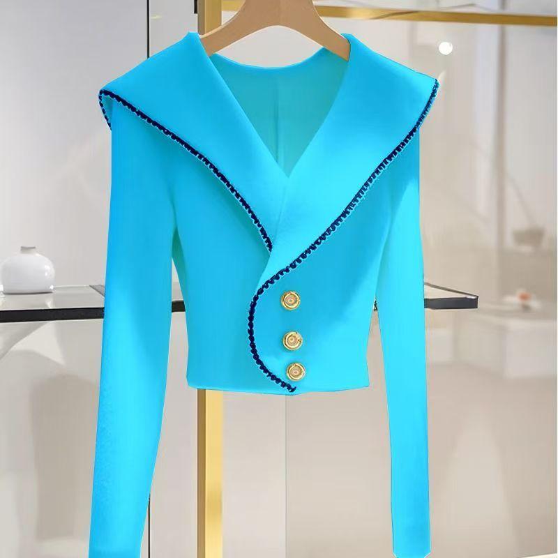 Áo Cardigan Dệt Kim, Cổ Bẻ Áo Màu Trắng, Phong Cách Cổ Điển Cao Cấp, Áo Khoác Len Cropped Xén, Dành Cho Nữ, Mùa Thu 2024, Thiết Kế Độc Đáo Siêu Đẹp 3