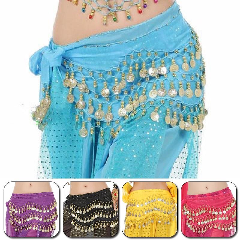 Product Introduction of Women Belly India Arab Dance Wrap Hip Scarf Accessories 3 Row Belt Dance Skirt With 98Pcs Gold Color Coins Ethnic Style Tassel Waist Chain 20
