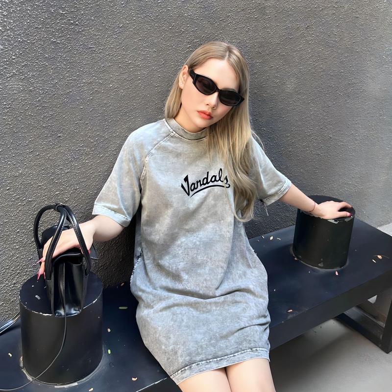 Váy Chữ A Wash -In Nhung Chữ VANDALS Hàng Cao Cấp Nữ Women Cổ Tròn Dress