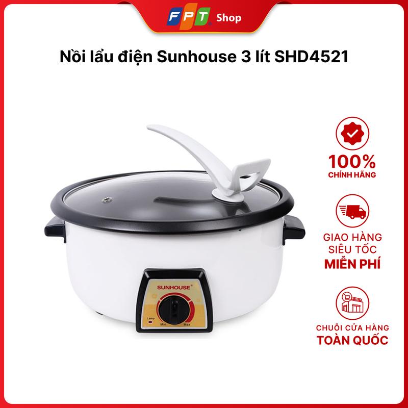 Nồi lẩu điện Sunhouse 3 lít SHD4521, dung tích 3 lít, hợp kim nhôm phủ chống dính, công suất 1300W, dễ vệ sinh