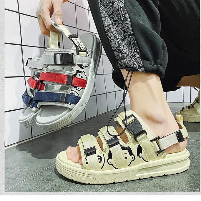 Dép sandal quai hậu nam 3 quai phối mặt gấu sắc màu cực đẹp