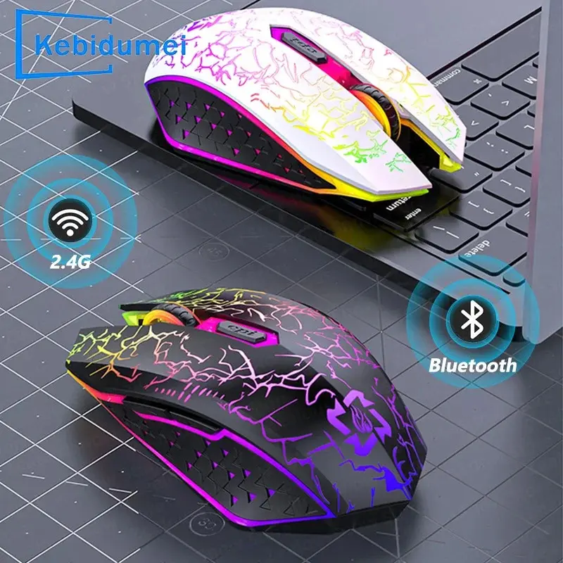 RGB Wireless Mouse 2.4G Bluetooth Computer Mouse 1600DPI 6 Mute Buttons Ergonomic Rechargeable Mouse For MacBook Tablet Laptops