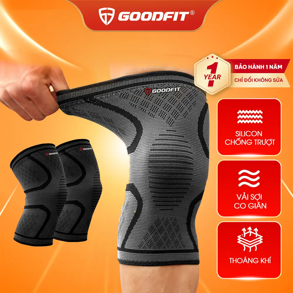 (1 ĐÔI) Bó gối thể thao, băng đầu gối tập gym GoodFit co giãn 4 chiều, dệt 3D kèm dải Silicon dày dặn GF518K