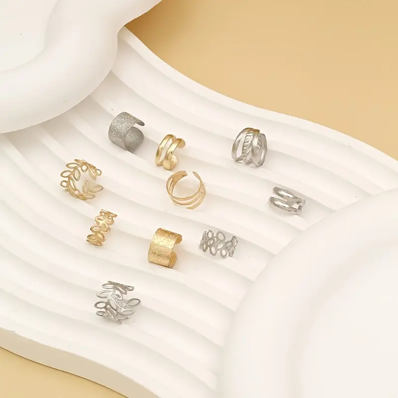 Summer Special| [5 Vintage C-shaped Ear Studs] Set Of 5 Vintage C-shaped Ear Studs Without Ear Holes, Unique Ear Clip Set 3