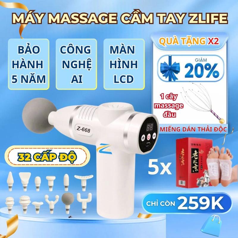 [QUÀ TẶNG X2] Máy mát xa cầm tay ZLIFE Z668, Máy massage cầm tay mini đa năng cao cấp 12 đầu matxa toàn thân, công nghệ AI cảm biến lực nhấn, bảo hành 5 năm
