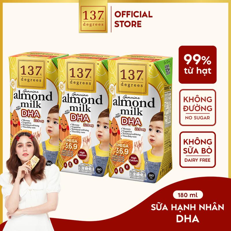 [LỐC 3 HỘP 180ML] Sữa hạt hạnh nhân DHA 137 Degrees Thái Lan Chính Hãng Giúp Bé Phát Triển Trí Não, Thị Giác