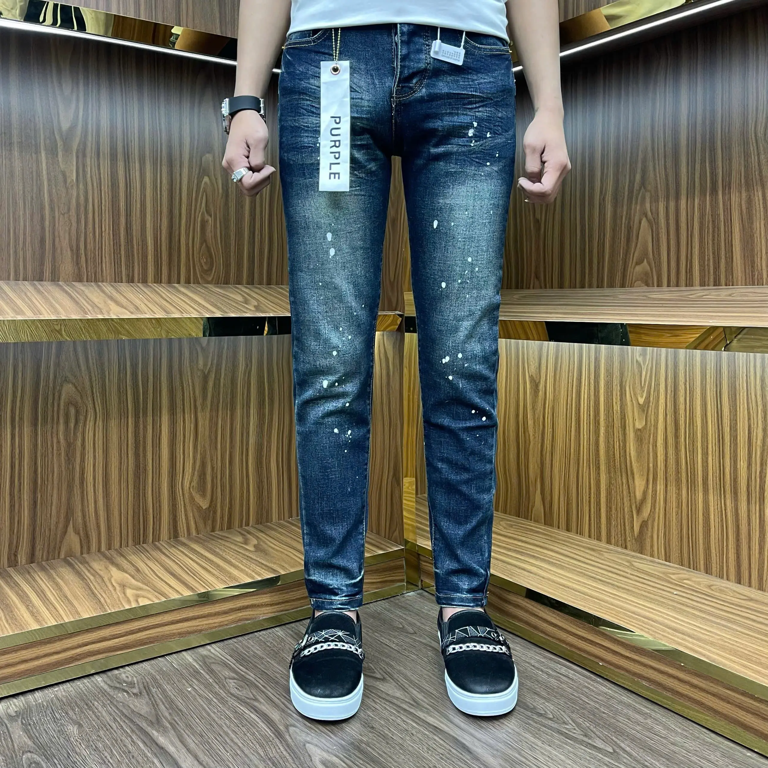 quần jeans nam xanh rêu pơ pồ trơn màu bụi vảy sơn bốn cúc