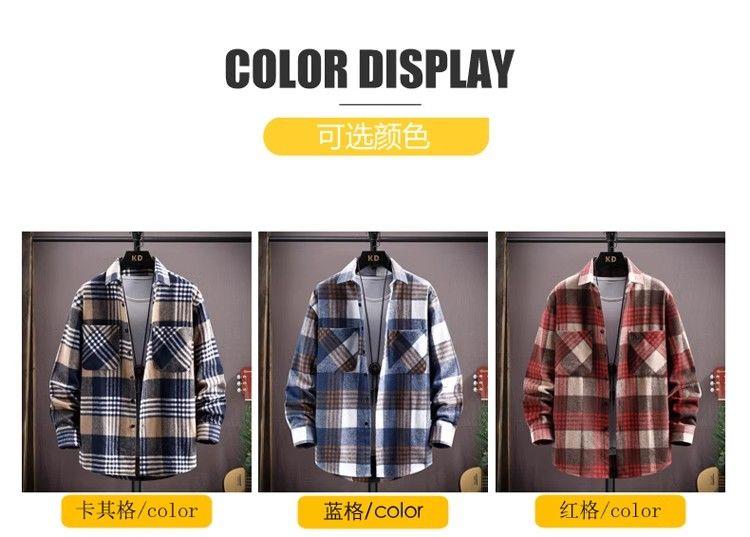 Product Introduction of Plaid Long Sleeve Shirt for Men Loose Red Retro Trendy Casual Spring Autumn Stylish Turn-down Collar Shirt Jacket Trendy Parent 9