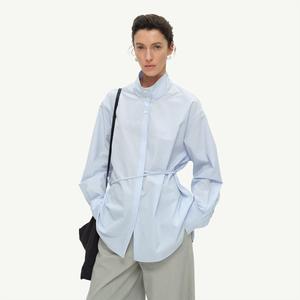 Elegant Stand-Up Collar Shirt with Waist Rope Design