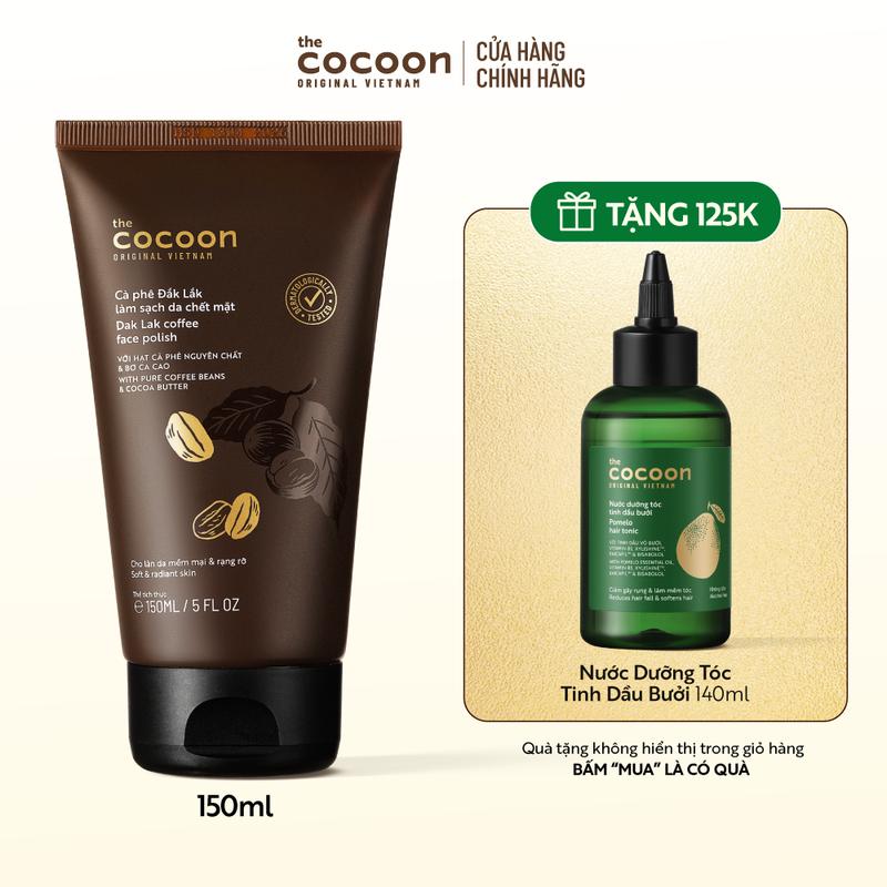 [COMBO MUA 1 TẶNG 1] Tẩy da chết mặt cà phê Đắk Lắk Cocoon cho làn da mềm mại & rạng rỡ 150ml Tặng Nước dưỡng tóc tinh dầu bưởi Cocoon ngăn ngừa gãy rụng và hỗ trợ mọc tóc 140ml