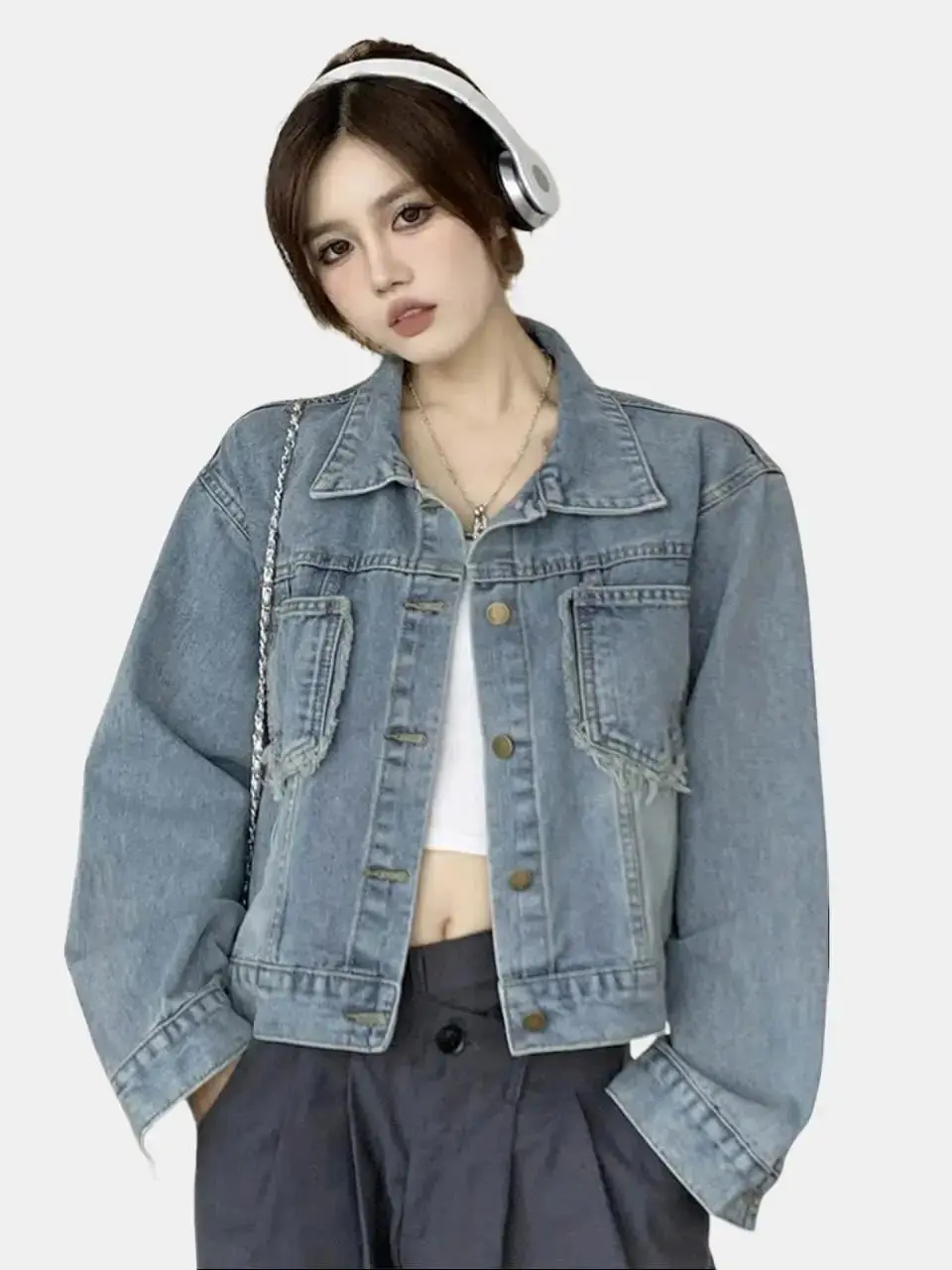 Áo khoác jean mô phỏng phong cách lông vũ 2 lớp form lững cực đẹp size 39-57kg BB Lady.Shop