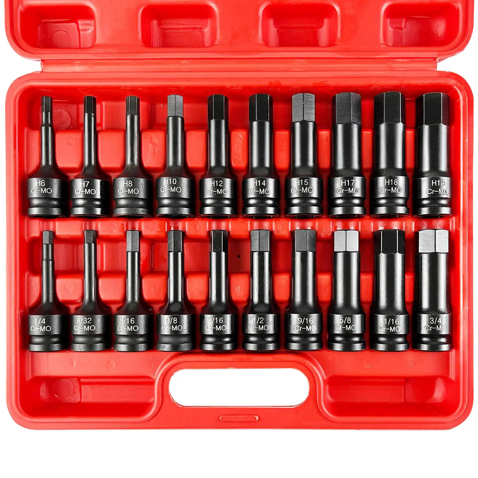 Master Impact Hex Bit Set, 20pcs Hex Driver Socket Set, Cr-Mo Steel Socket Set, SAE & Metric Hand Tools