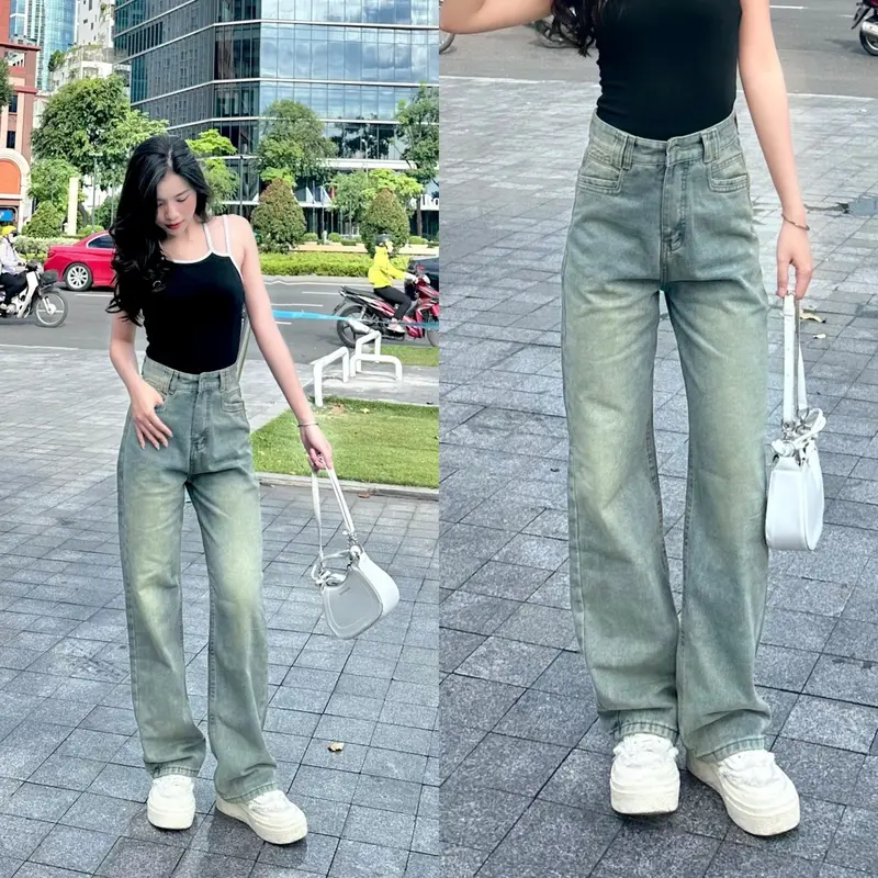 Quần Jean Suông Nữ Chất QC Passan Kiểu Màu Bụi Nhẹ Women Pants Ong h jeans 1