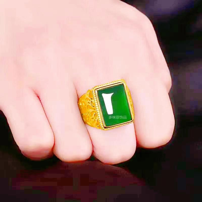 Product Introduction of Fashionable imitation agate gold ring, personalized and simple men's carnelian emerald ring ring 4