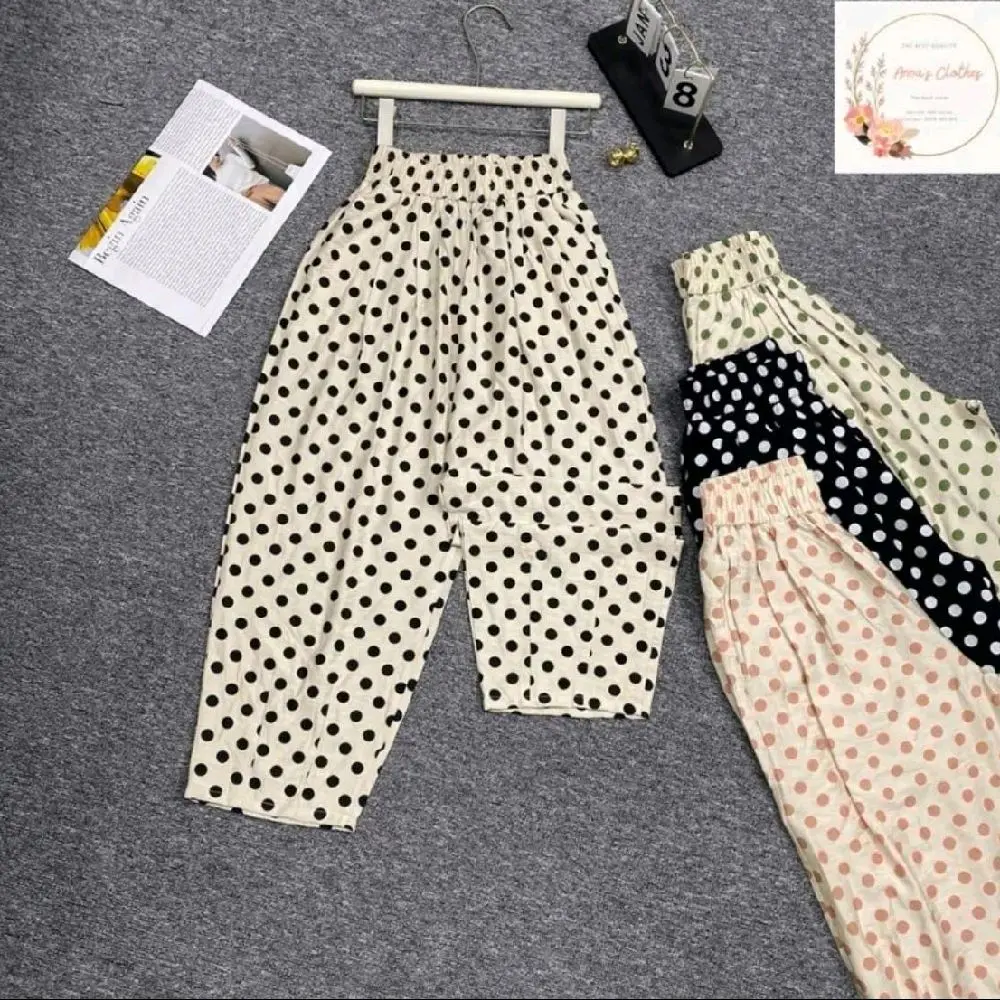 Quần Bom Bơ Ống Rộng Chất Liệu Đũi Thô Hoạ Tiết Chấm Bi Mặc Mùa Hè Mát Nhẹ Kem Menswear
