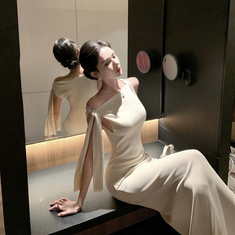 D309 Đầm Body Nữ Dáng Dài Đuôi Cá Cột Dây Chất Thun Gân Co Giãn Women Dress