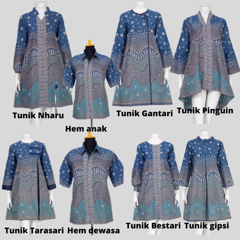 Couple Baju Batik Sarimbit Motif Abstrak Ombak #biru 1