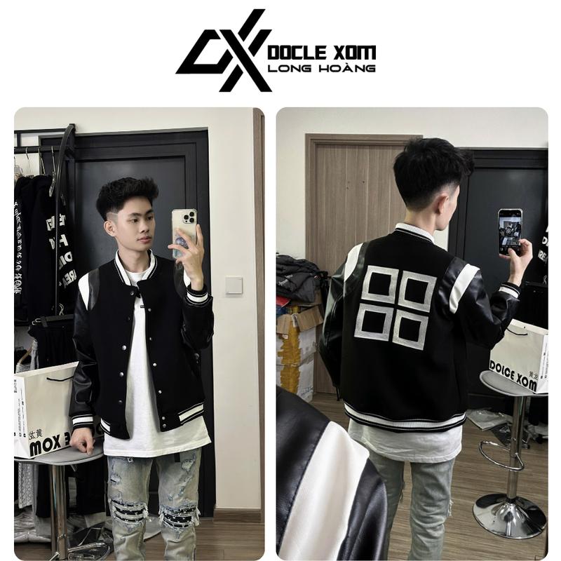 [Hight Quality BBGVC1 ] - Áo Khoác bomber DX GENVECHUX Họa tiết " THÊU PHỐI TAY DA " Chất Dạ Cao cấp - thời trang CAO CẤP nam nữ Unisex SS24