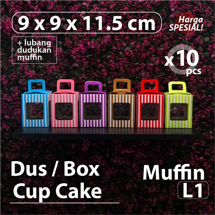 Paket 10 pcs - Box Muffin L1 - Dus Cupcake Lubang Motif - Warna Warni Souvenir