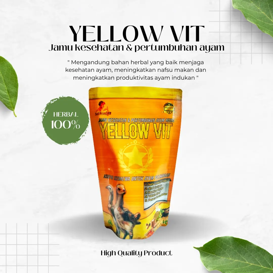 Jamu Ayam YELLOW VIT 100gr Untuk Kesehatan Pertumbuhan & Produktivitas Ayam Peliharaan