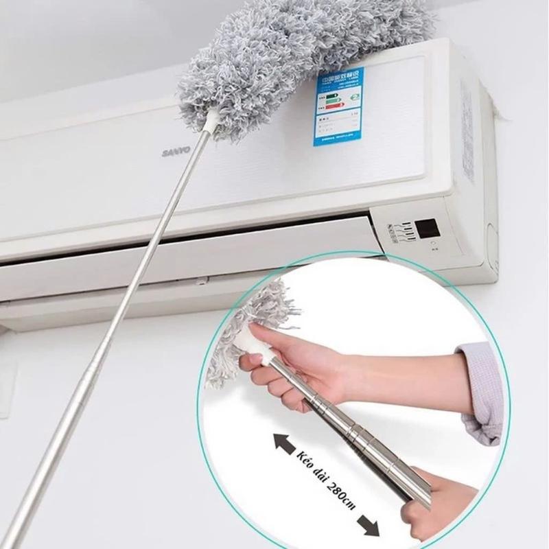  Chổi Quét Trần Nhà Bằng Sợi Cán Dài Xếp Gọn 2m8 - Chổi Quét Bụi Đa Năng Rút Xoay 360 Độ 