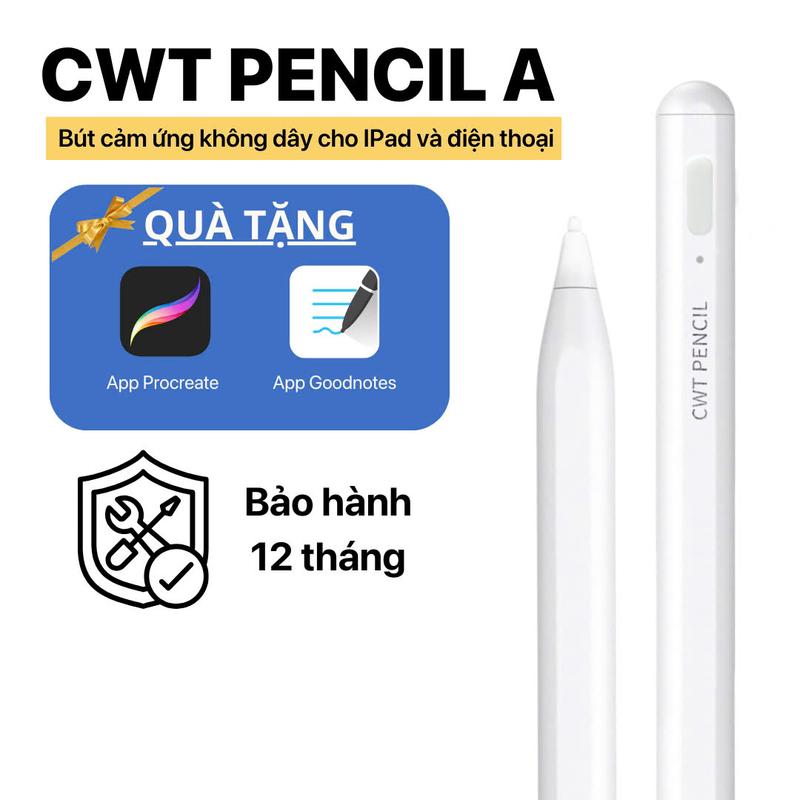 Bút cảm ứng CWT Pencil A tích hợp Chống Tỳ Đè Cho Ipad từ 2018, hỗ trợ Điện Thoại và Máy Tính Bảng Android, Iphone - Tặng Bộ Ứng Dụng Goodnote, Procreate và Bộ Quà Tặng Digital - Phụ Kiện - pencil - Bút vẽ pencil ipad bút cảm ứ ng