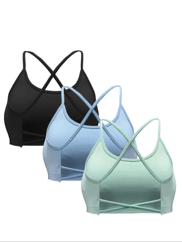 Women's Solid Criss Cross Backless Sports Bra, Breathable Comfortable High Stretch Sports Bra, Gym Clothes, Ladies Sportswear for Indoor Outdoor Wear 2