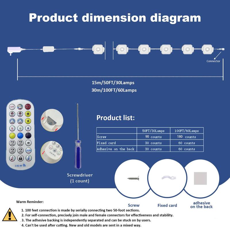 Product Introduction of 100FT Permanent DIY Decorative Outdoor Light (1 Count), APP/Voice/Remote Control RGBIC Smart Eaves Light, IP67 Waterproof Light Suitable for Year-Round Outdoor Lighting on House Roofs for Christmas Gifts, Holidays Decor, Stocking Fillers 1