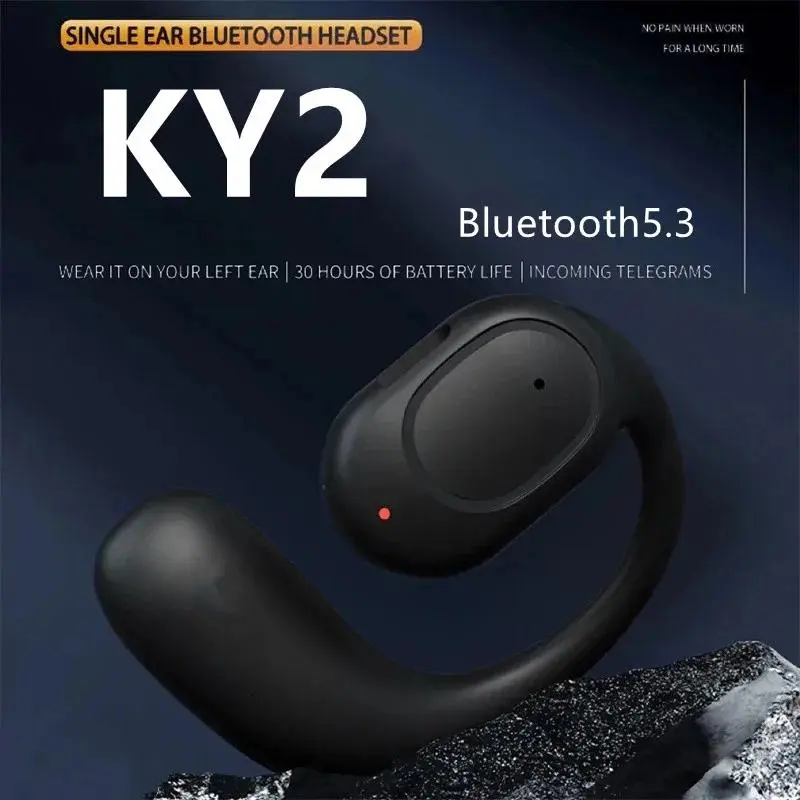 KY2 Single Wireless Earphones Air Conduction OWS Headphone HiFi Ear-Hook Music Sports Noise Cancel Headset For All Smartphones