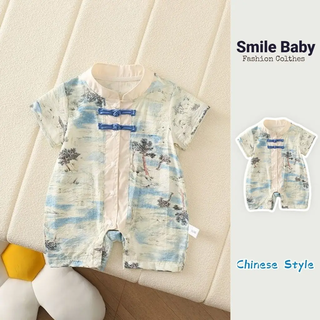 Summer New Baby Clothes Boys Girls Short-sleeved Bodysuit 0-24 Months Baby Thin Fashion Chinese Style Tang Hanfu Disc-buckled Romper