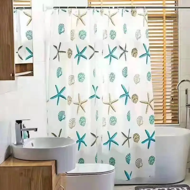 Tirai Shower Gorden Motif Bintang Laut / Gordeng Kamar Mandi Panjang 200cm Shower Curtain
