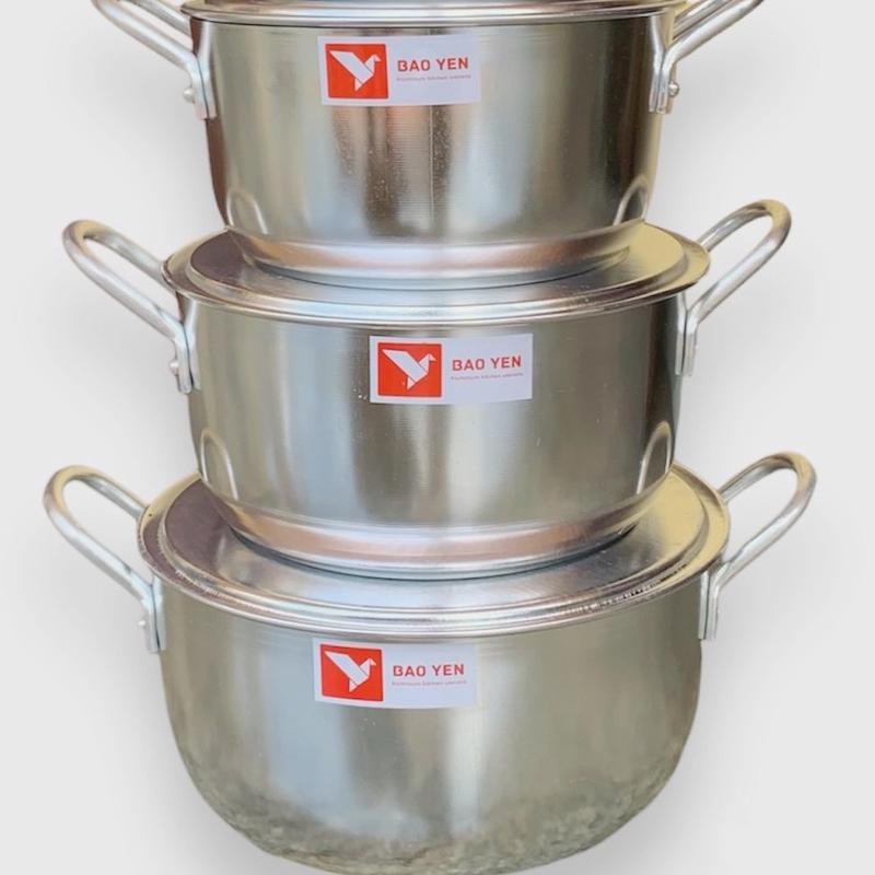 Bộ xoong nhôm xi bóng cao cấp size 26-28-30cm