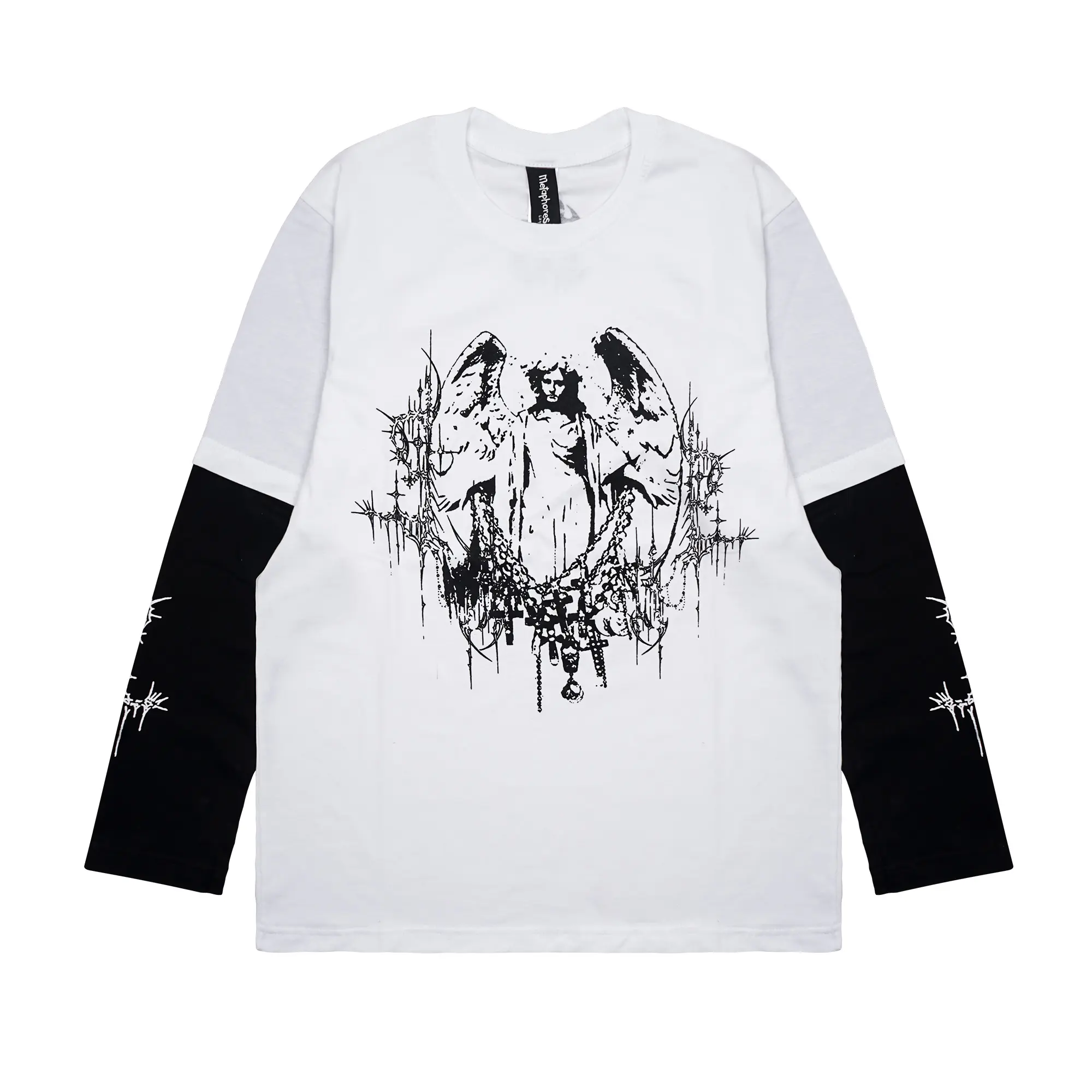 Metaphores Double sleeve T-shirt 16s Fallen - White Black