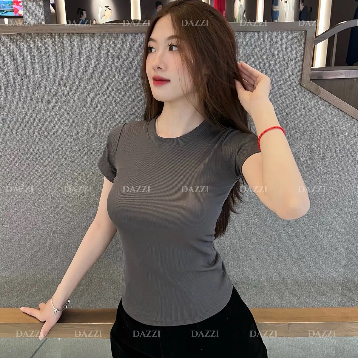 Áo thun trơn nữ cổ tròn vải thun gân tăm DAZZI form ôm dáng Women A01 | BigBuy360 - bigbuy360.vn