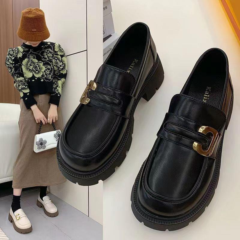 Product Introduction of Plover Authentic Leather Loafers Women's 2023 Spring and Autumn New Platform Thick Heel Pumps British Style Versatile Small Leather Shoes 17