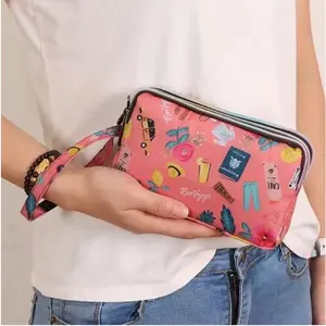 W127 Dompet Wanita HP 3 Resleting Eco Multifungsi Pouch 3 Ruang