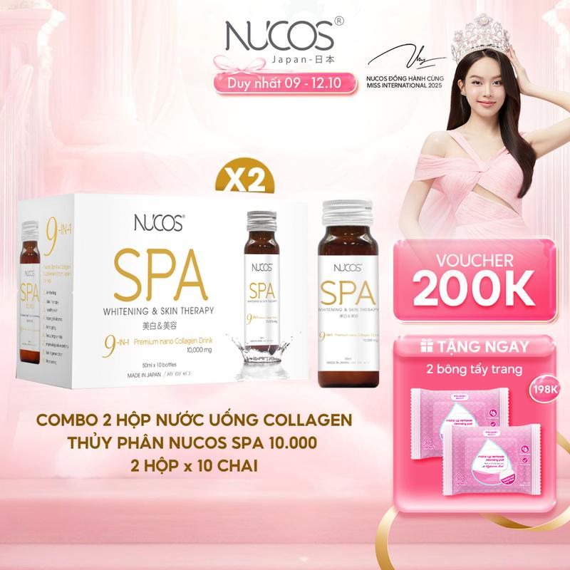 Combo 2 Hộp TPBVSK Nước Uống Collagen Nucos Spa 10000mg Hỗ Trợ Da Căng Mịn Chống Lão Hóa Trắng Da 2 Hộp x 10 chai x 50 ml
