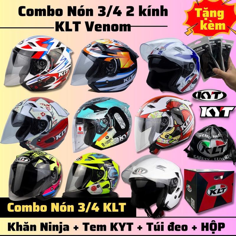 ( Tặng tem kyt và khăn ninja) Mũ nón bảo hiểm 3/4 KLT 2 Kính đủ tem chính hãng 2025 Helmet