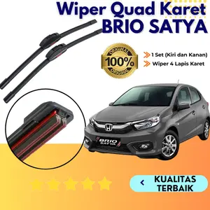 Wiper Quad Karet 4 karet Mobil Frameless Honda Brio Satya RS Sepasang 2 PCS Kiri dan Kanan Tanpa Rangka Besi Sapuan Kaca Wiper Quad Karet 4 karet Mobil Depan Blade Model Banana Karet Kendaraan