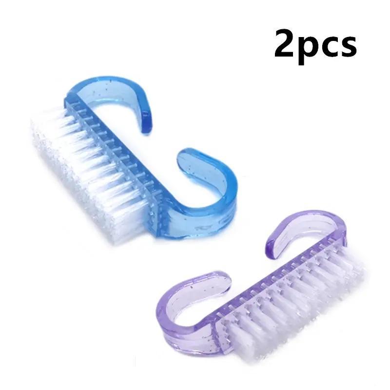 2pcs Random Color Nail Cleaning Brush, Plastic Dust Clean Brush, Soft Pedicure Rectangular Head Clear Nail Manicure Tool 2