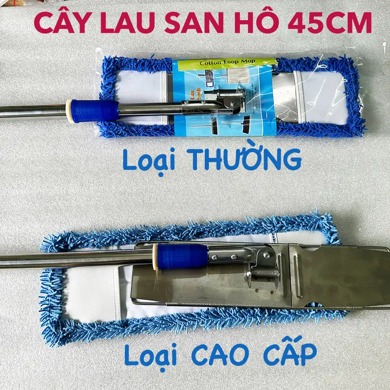 Cây lau nhà công nghiệp sợi bông San Hô bản CAO CẤP-Cây lau sàn thiết kế bản lau và thân cây DÀY DẶN cứng cáp (45-60cm)  khóa tăng đưa dài 1m5 1