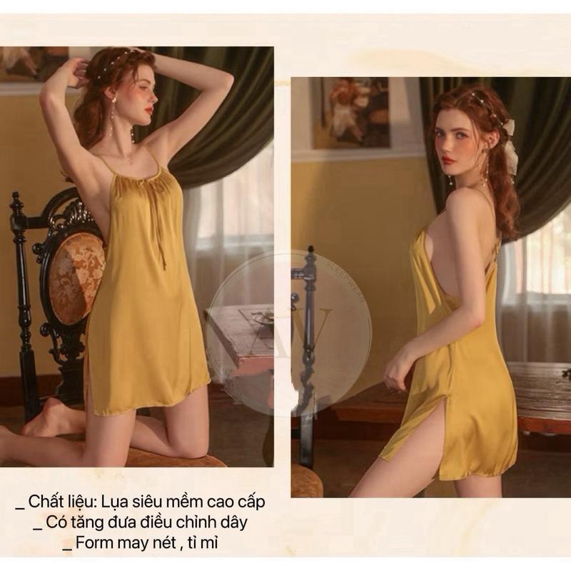 (Nhiều màu) Váy ngủ Lụa siêu mềm dáng suông xẻ 2 bên hông hách chân thon dài_V111 9