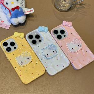 Cute Colorful Ink Dot KT Bowknot Case for Apple 16/15/14, Soft Case for 13/12, Meteorite Pattern for 11