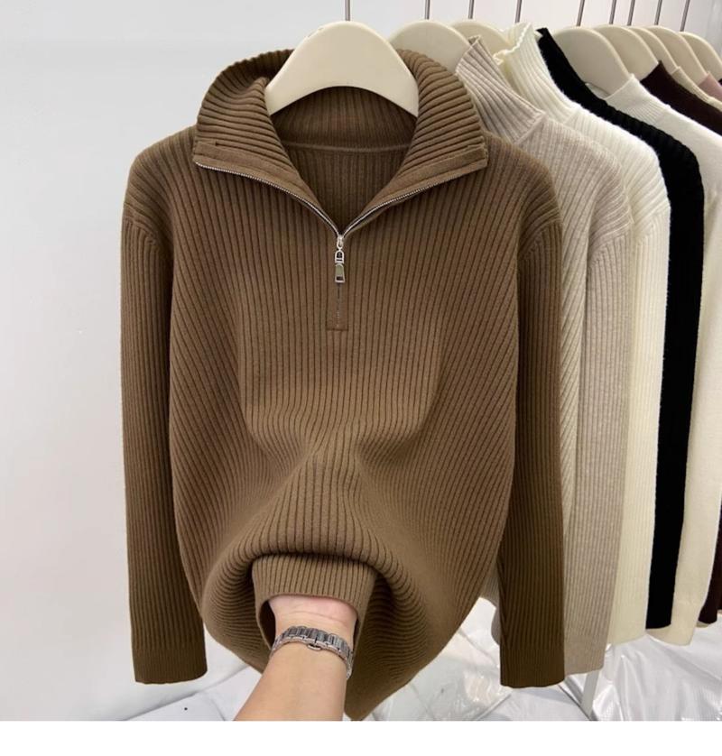 Product Introduction of 200 Wearable plus Size Polo Top Women's Autumn and Winter Half-High Collar Half-Open Zipper Sweater Loose Slimming Sweater Fashion 8