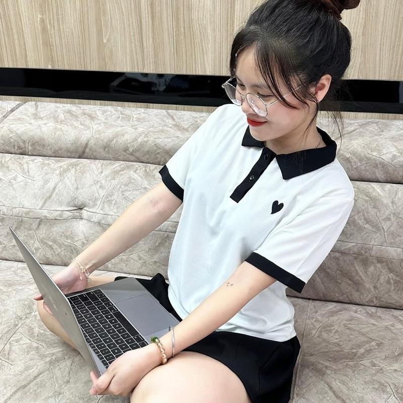 Áo Polo Women Chất Tổ Ong 2 Da Cao Cấp Thấm Hút Mồ Hôi Thêu Tim, Thêu Mèo, Thêu Cupid, Thêu Thỏ 0