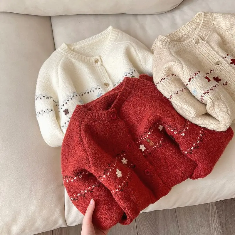 Áo Khoác Len Thêu Hoa Nghệ Thuật, Thiết Kế Xuân Thu Cho Nữ, Một Hàng Cúc, Áo Cardigan Dệt Kim, Hàng Mới Về Năm 2024